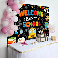 Lofaris Colorful Welcome Back To School Backdrop with Bus and Books Chalkboard Educational Background for Classroom Decor