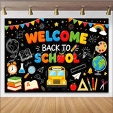 Lofaris Colorful Welcome Back To School Backdrop with Bus and Books Chalkboard Educational Background for Classroom Decor