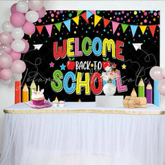 Lofaris Colorful Welcome Back to School Backdrop with Pencils Confetti and Banners for Classroom Decor Photo Booth Prop