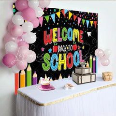 Lofaris Colorful Welcome Back to School Backdrop with Pencils Confetti and Banners for Classroom Decor Photo Booth Prop