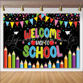 Lofaris Colorful Welcome Back to School Backdrop with Pencils Confetti and Banners for Classroom Decor Photo Booth Prop