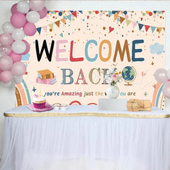 Lofaris Colorful Welcome Back to School Backdrop with Rainbows and Books Fun Party Decoration for Classroom Photography