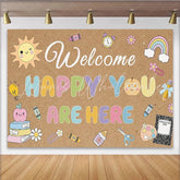 Lofaris Colorful Welcome School Photography Backdrop with Books and Rainbow Kraft Paper Texture Photo Background for Classroom Decor