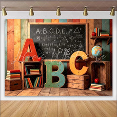 Lofaris Colorful Wooden Back To School Backdrop with Blackboard and ABC Letters Rustic Background for Kids Photography