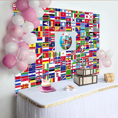 Lofaris Colorful World Flags Photography Backdrop with Globe Design International Theme Background for Educational and Cultural Events