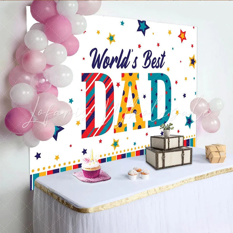 Lofaris Colorful World’s Best DAD Fathers Day Backdrop with Stars Festive Party Background for Celebration Photoshoot