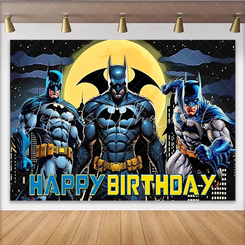 Lofaris Comic Book Superhero Birthday Backdrop with Cityscape and Moon Dynamic Party Background for Kids Photo Booth Decoration