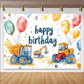 Lofaris Construction Birthday Backdrop Watercolor Truck Excavator Background Boy Bday Party Decoration