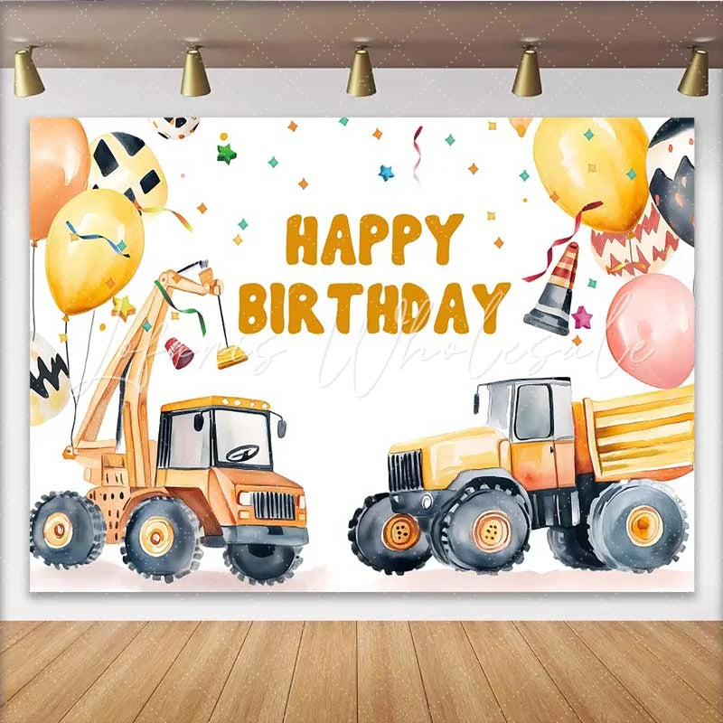 Lofaris Construction Crane Birthday Backdrop Truck Balloon Confetti Background Boy Party Decoration Prop