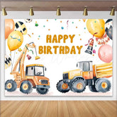 Lofaris Construction Crane Birthday Backdrop Truck Balloon Confetti Background Boy Party Decoration Prop