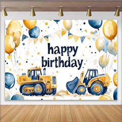 Lofaris Construction Theme Birthday Backdrop Bulldozer Balloon Bunting Background Boy Party Photo Prop
