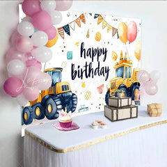 Lofaris Construction Truck Birthday Backdrop Dump Truck Cone Party Background Boy Bday Cake Table Banner