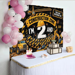 Lofaris Construction Zone 2nd Birthday Backdrop with Dump Truck and Excavator Black and Yellow Party Background for Kids