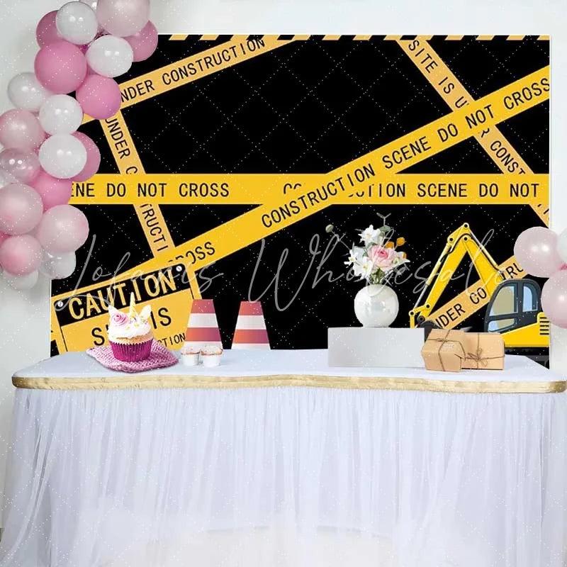 Lofaris Construction Zone Birthday Backdrop Yellow Caution Tape Excavator Boys Party Photography Background