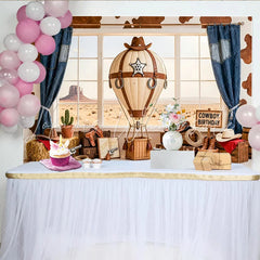 Lofaris Cowboy Birthday Backdrop with Hot Air Balloon and Desert Landscape Western Theme Party Background for Photography