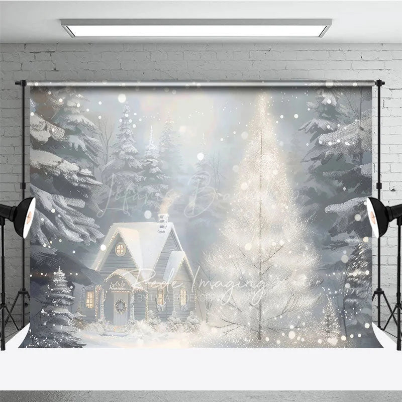 Lofaris Cozy Christmas Cottage Photography Backdrop Painterly Winter Snow Scene Holiday Mini Session Background