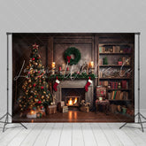 Lofaris Cozy Christmas Indoor Lit Fireplace Tree Backdrop