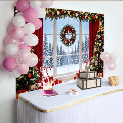 Lofaris Cozy Christmas Window Scene Backdrop with Snowy Winter Landscape Festive Holiday Background for Studio Photography