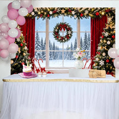 Lofaris Cozy Christmas Window Scene Backdrop with Snowy Winter Landscape Festive Holiday Background for Studio Photography