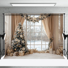 Lofaris Cozy Indoor Curtain Window Wreath Christmas Backdrop