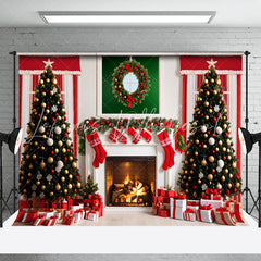 Lofaris Cozy Indoor Fireplace Socks Wreath Christmas Backdrop