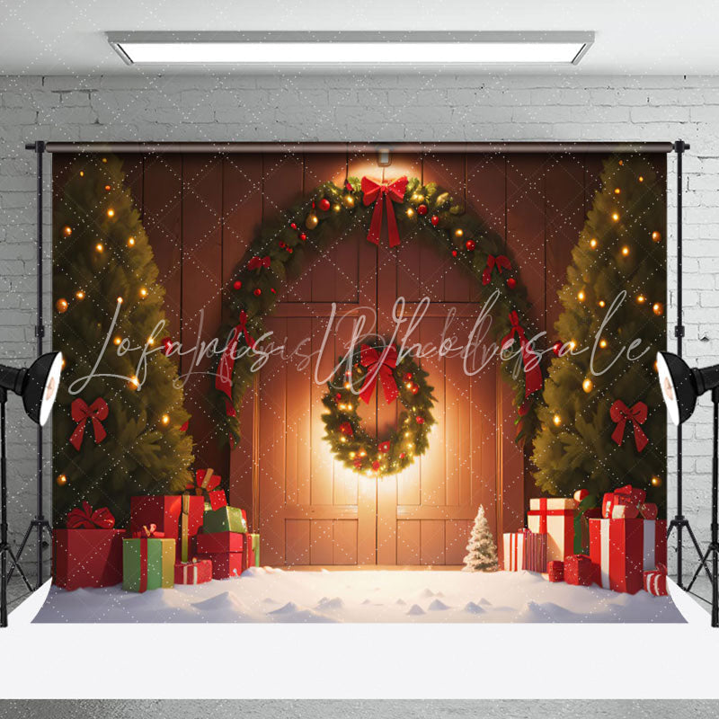 Lofaris Cozy Light Snow Wood Barn Wreath Christmas Backdrop