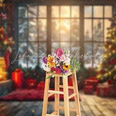 Lofaris Cozy Room Sunrise Snowy Window Christmas Backdrop