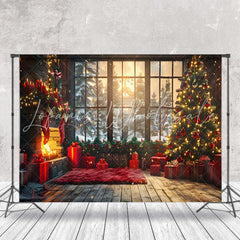 Lofaris Cozy Room Sunrise Snowy Window Christmas Backdrop