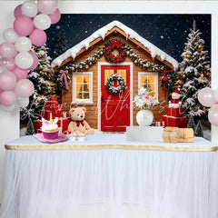 Lofaris Cozy Wooden Christmas Cabin Backdrop with Snow Gifts and Teddy Bears Festive Winter Holiday Background for Family Photoshoot
