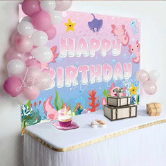 Lofaris Cute Axolotl Birthday Backdrop Pink Salamander Under Sea Party Decoration Ocean Animal Happy Birthday Banner Photography Prop