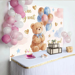 Lofaris Cute Bear Baby Shower Backdrop with Pink and Blue Balloons and Glitter We Can Bearly Wait Photography Background for Welcome Party