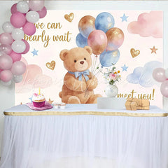 Lofaris Cute Bear Baby Shower Backdrop with Pink and Blue Balloons and Glitter We Can Bearly Wait Photography Background for Welcome Party
