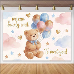 Lofaris Cute Bear Baby Shower Backdrop with Pink and Blue Balloons and Glitter We Can Bearly Wait Photography Background for Welcome Party