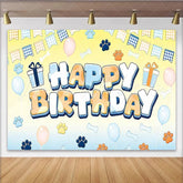 Lofaris Cute Blue and Orange Paw Print Animal Birthday Backdrop with Bones Adorable Party Decor for Pet Themed Photoshoot