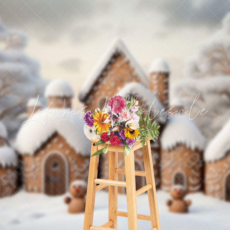 Lofaris Cute Brown House Snowy Forest Christmas Backdrop
