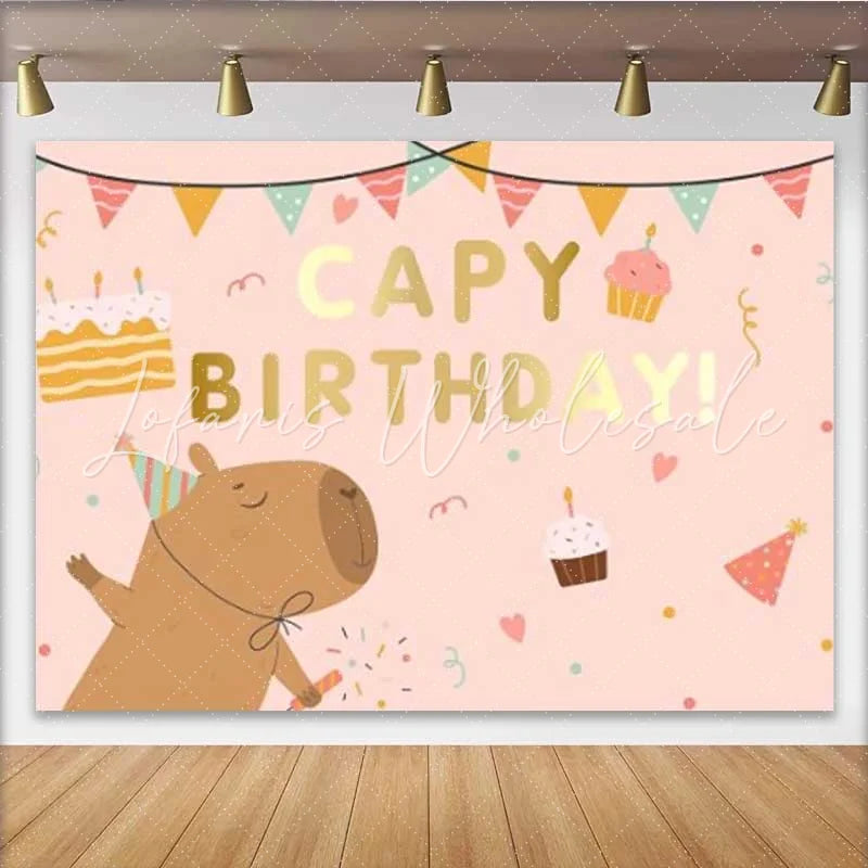 Lofaris Cute Capybara Birthday Backdrop Pink Sweet Party Background for Girls Kids Celebration