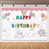 Lofaris Cute Cartoon Animal Happy Birthday Backdrop with Balloons and Rainbow Adorable Party Background for Kids Photoshoot Decor