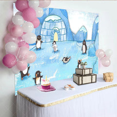 Lofaris Cute Cartoon Arctic Penguin Photography Backdrop Winter Wonderland Studio Background for Kids Photoshoot