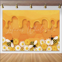 Lofaris Cute Cartoon Bee Honeycomb Photography Backdrop Yellow Daisy Flower Studio Background for Kids Photoshoot