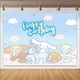 Lofaris Cute Cartoon Birthday Backdrop with Unicorn and Friends Pastel Blue Photo Background for Kids Party Decoration