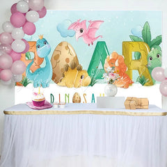 Lofaris Cute Cartoon Dinosaur ROAR Birthday Backdrop Pastel Prehistoric Friends Party Decor for Kids