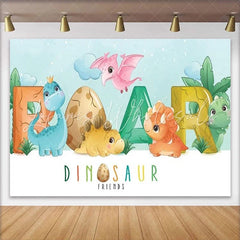 Lofaris Cute Cartoon Dinosaur ROAR Birthday Backdrop Pastel Prehistoric Friends Party Decor for Kids