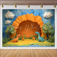 Lofaris Cute Cartoon Dinosaurs and Cave Birthday Cake Smash Backdrop Prehistoric Jungle Party Decor