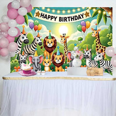 Lofaris Cute Cartoon Jungle Animals Happy Birthday Backdrop Safari Wild One Party Decor