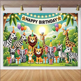 Lofaris Cute Cartoon Jungle Animals Happy Birthday Backdrop Safari Wild One Party Decor