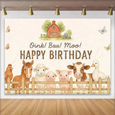 Lofaris Cute Farm Animal Birthday Backdrop with Oink Baa Moo Rustic Barnyard Photo Background for Kids Party Decoration