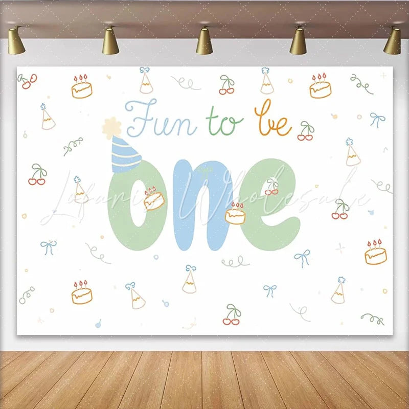Lofaris Cute Fun to Be One 1st Birthday Backdrop with Cakes and Party Hats Pastel Photography Background for Baby Cake Smash