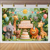 Lofaris Cute Jungle Safari Animals Birthday Backdrop with Elephant Giraffe Lion Happy Birthday Party Decor