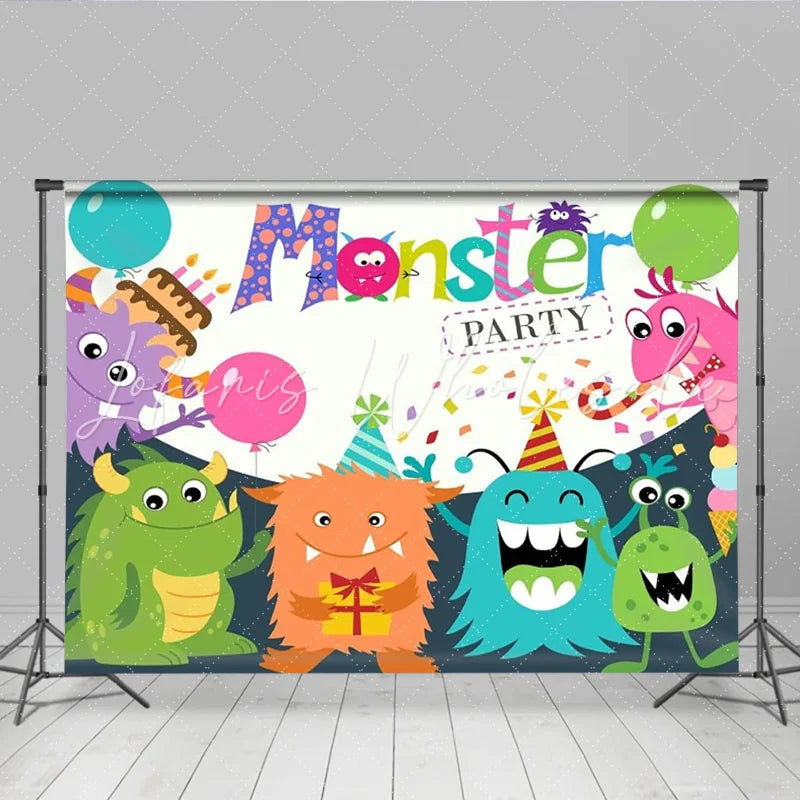 Lofaris Cute Monster Birthday Party Backdrop Cartoon Little Monsters Photography Background Kids 1st Birthday Baby Shower Decor