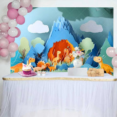 Lofaris Cute Paper Art Dinosaur Birthday Cake Smash Backdrop Prehistoric Cave Mountain Scene for Kids Party